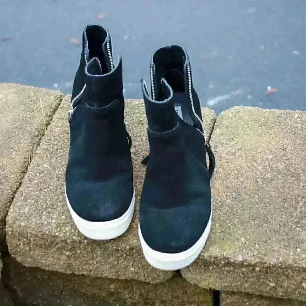 Steve Madden Women's Saidi Wedgie Sneaker, Black, Sz 10 Leather Upper SADIO1S1